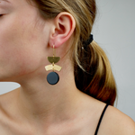 Black Disc and Brass Arch Earrings