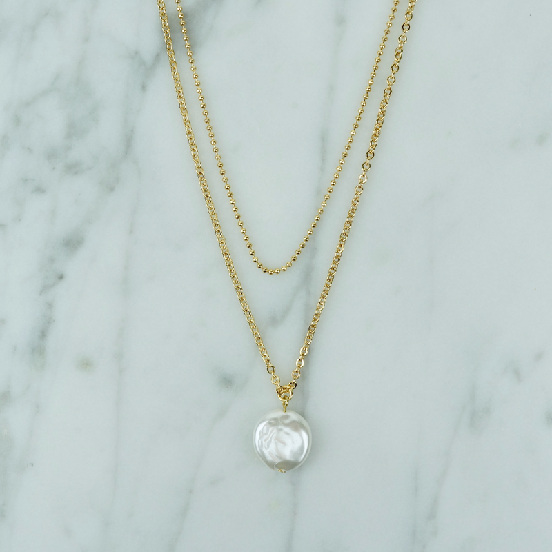 Layered Pearl Disc Necklace