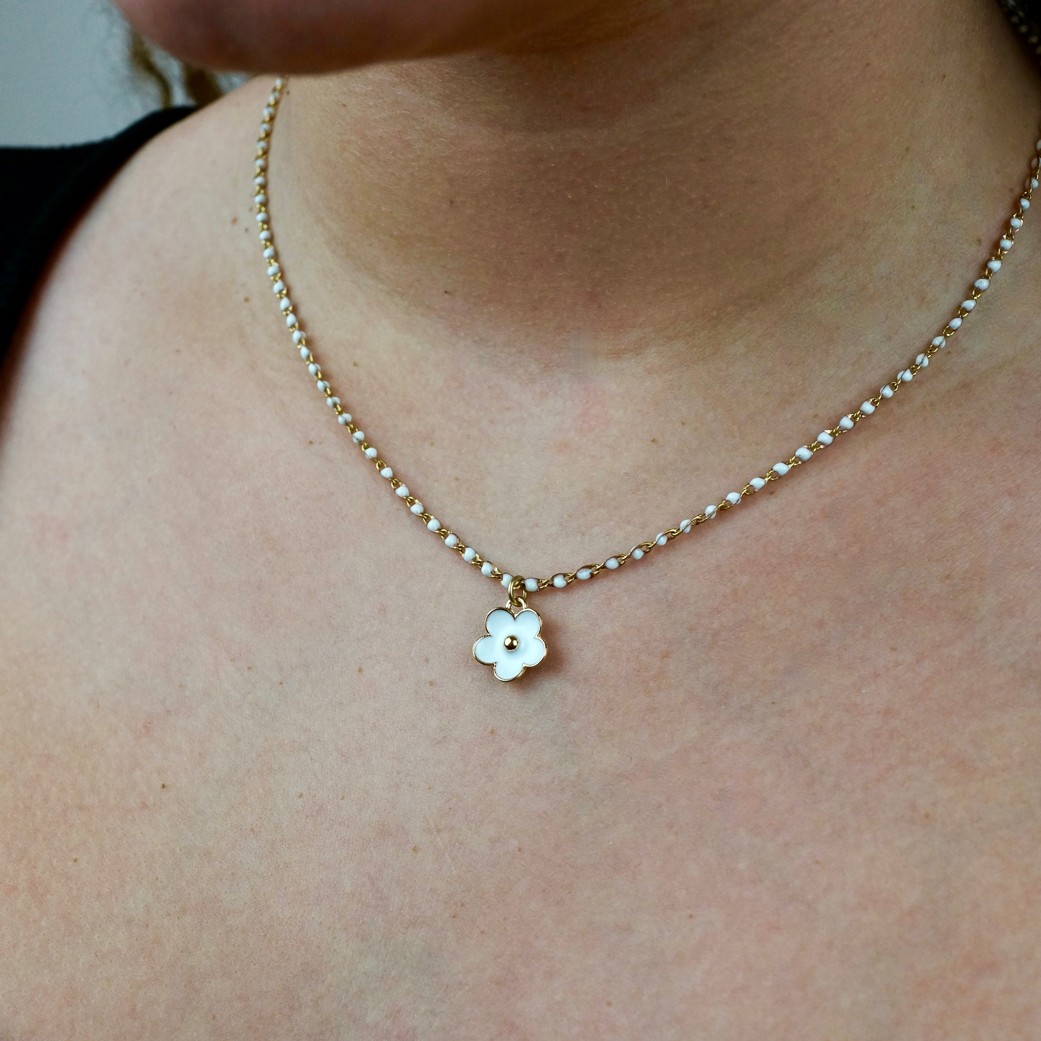 Gold Flower Clover Necklace with Crystal