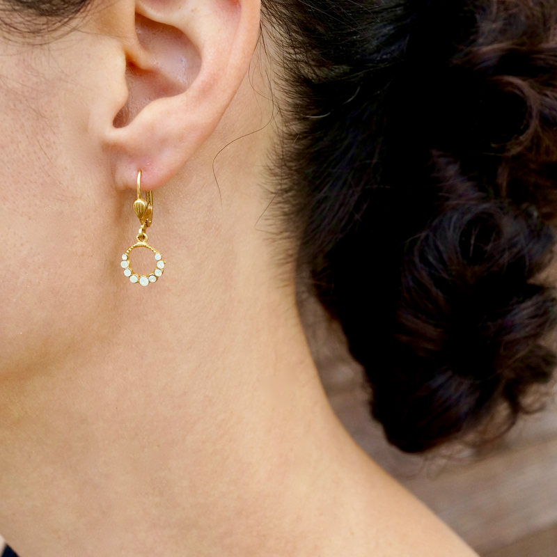 Round Sea Opal Crystal Earrings