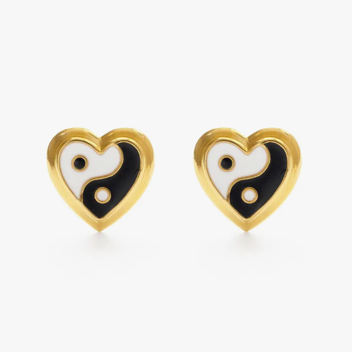 Yin Yang Heart Post Earrings