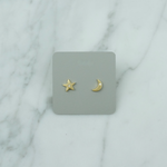 Star Moon CZ Post Earrings