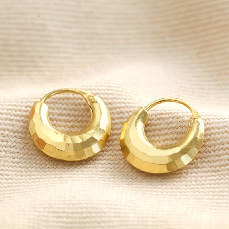 Faceted Dome Huggie Hoops in Gold fill over Sterling Silver Earrings